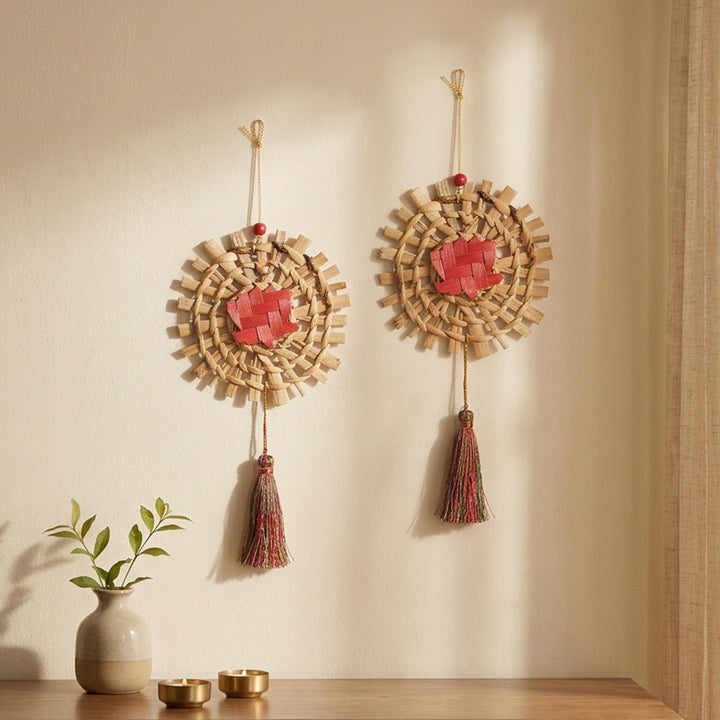 Set of 2 | "Mandala" Lotus Handcrafted Banana Leaf Wall Hanging For Festive Decor