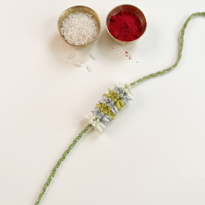 Handmade Bud & Mogra Strand Silk Fabric Rakhi For Brother With Roli Chawal