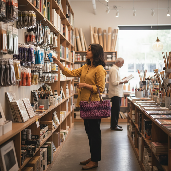 Handmade Grass Woven Single Striped Lavender Sabai Mesh Handbag