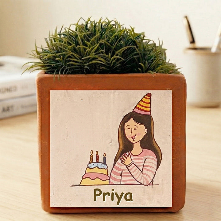 Birthday Cake Personalized Handpainted Terracottta Planter