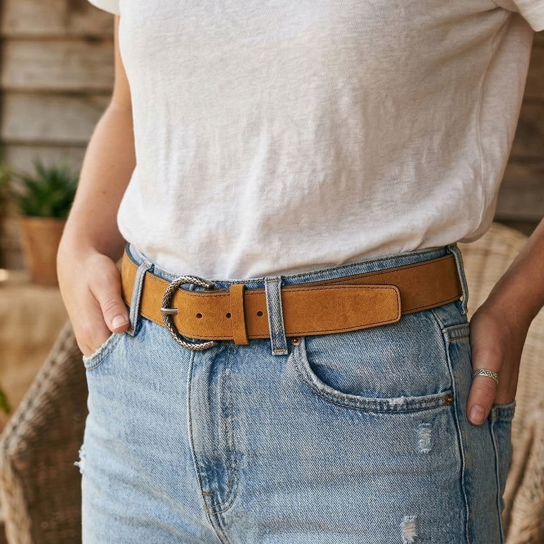 Yellow Medusa Leather Belt For Women