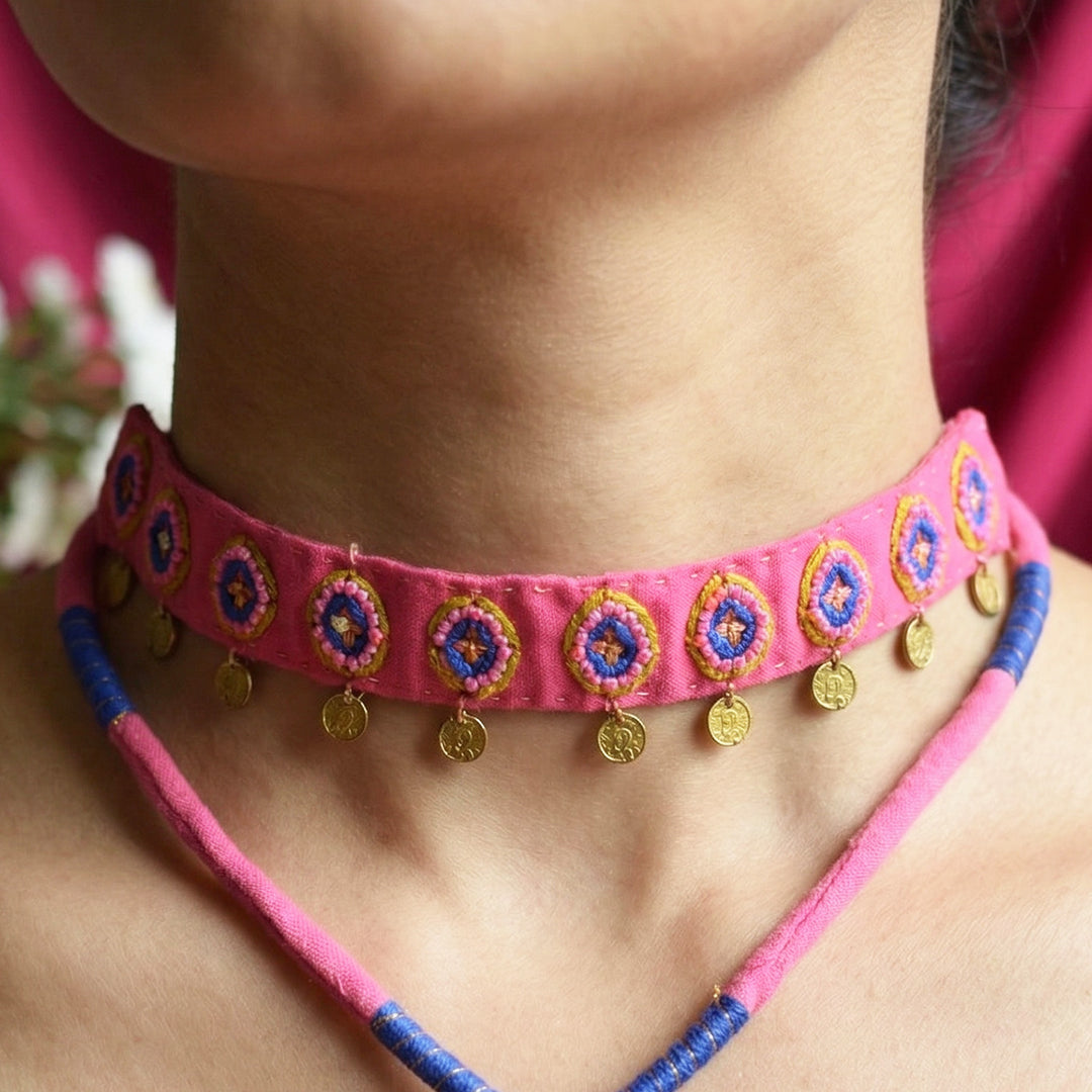 Pink Kaju Katli Silk Cotton Choker