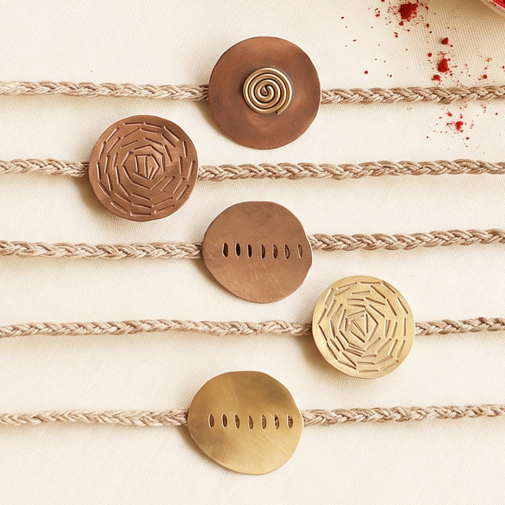 Handcrafted Oval & Circular Brooch Pin Rakhi For Brother | Set of 5