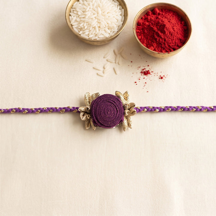 Handmade Rose Bloom Silk Rakhi For Brother With Roli Chawal