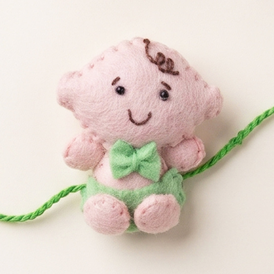 Hand Embroidered Adorable Baby Rakhi With Brooch Pin & Keychain For Baby Brother