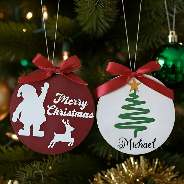Personalized Santa & Christmas Tree Wooden Ornaments | Set of 2