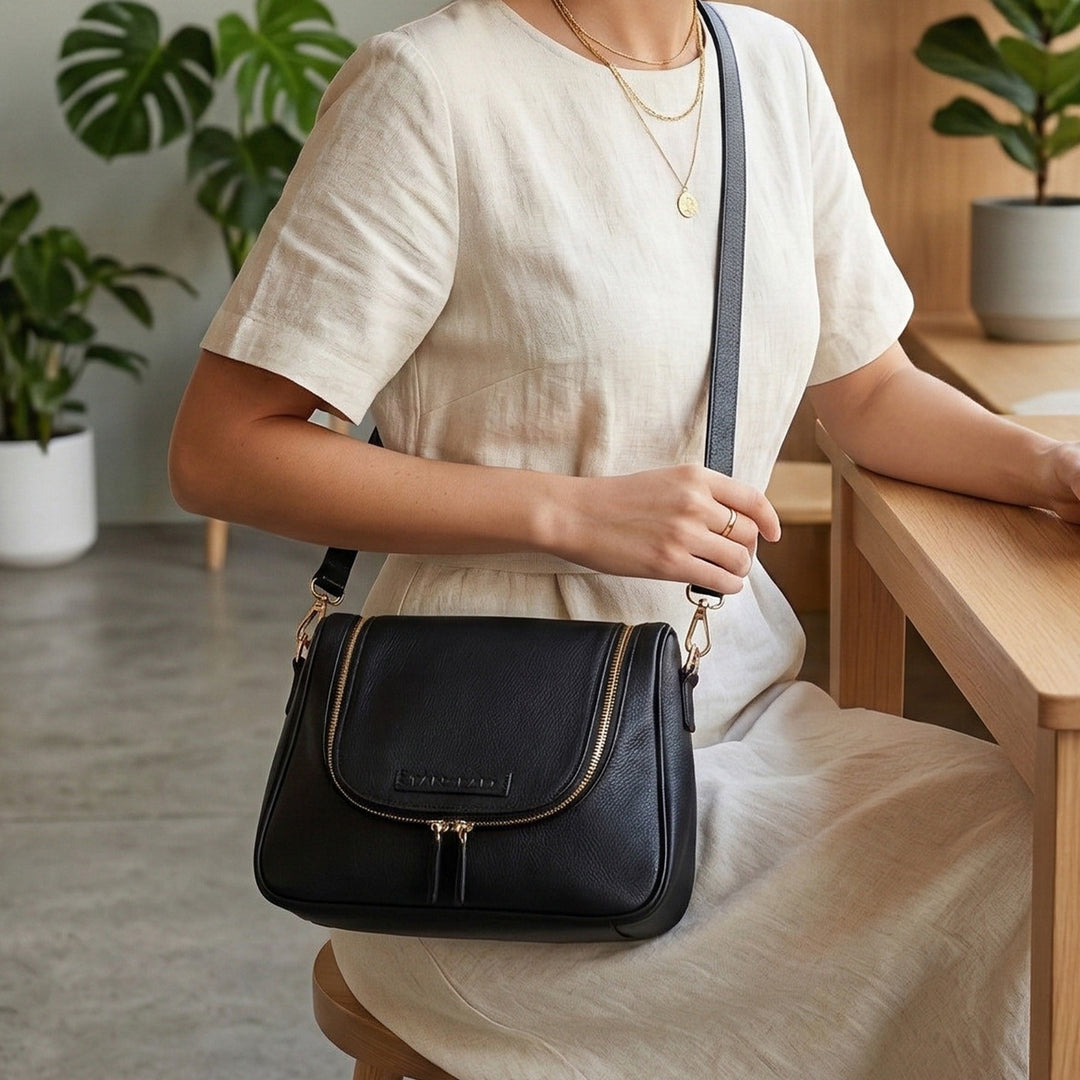 Personalized Black Millie Leather Sling Bag