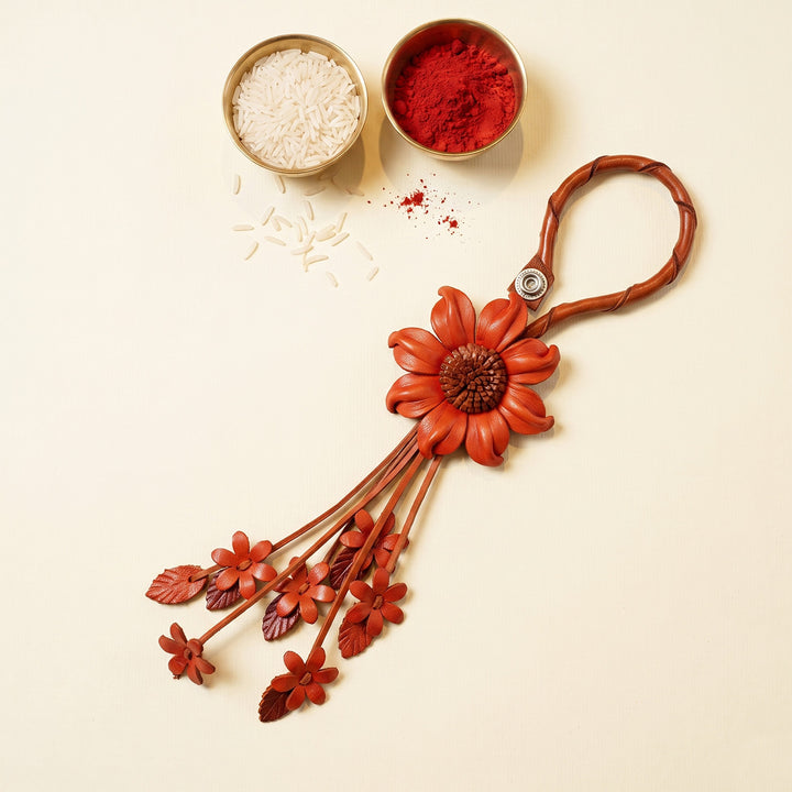 Pink-Orange Floral Bangle Lumba Rakhi With Roli Chawal For Sister/Bhabhi