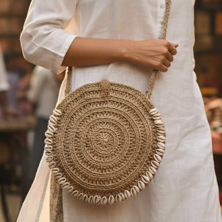 Handmade Crochet Jute Shell Shoulder Bag