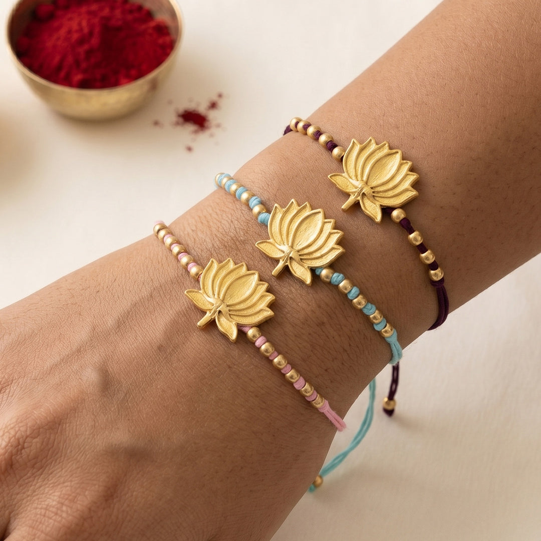 Handmade Kamal Lotus Motif Rakhi With Roli Chawal For Bhaiya