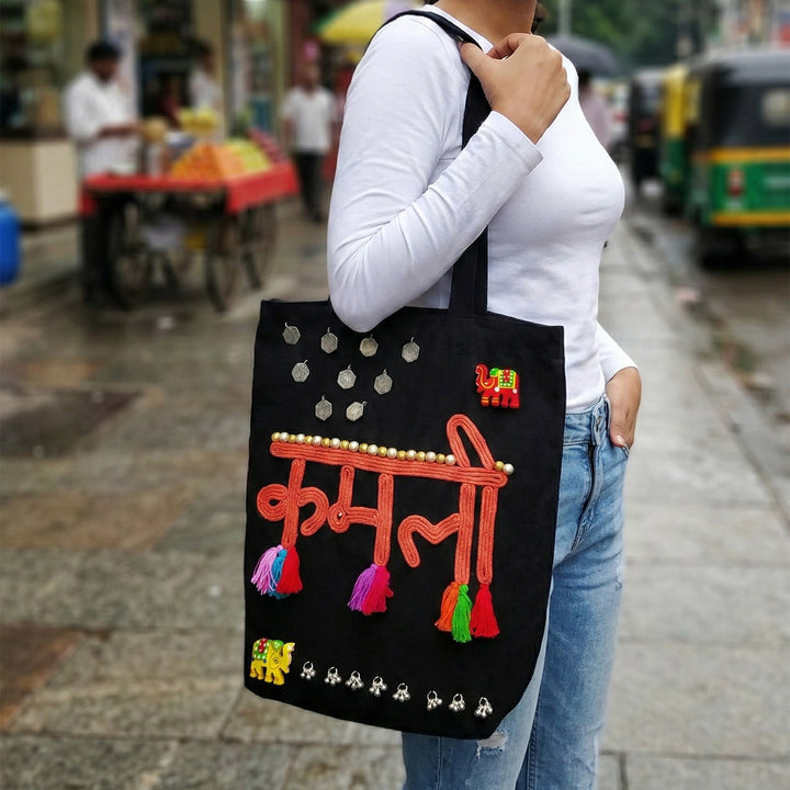 Hand-Embroidered Dori Work Kamli Tote Bag