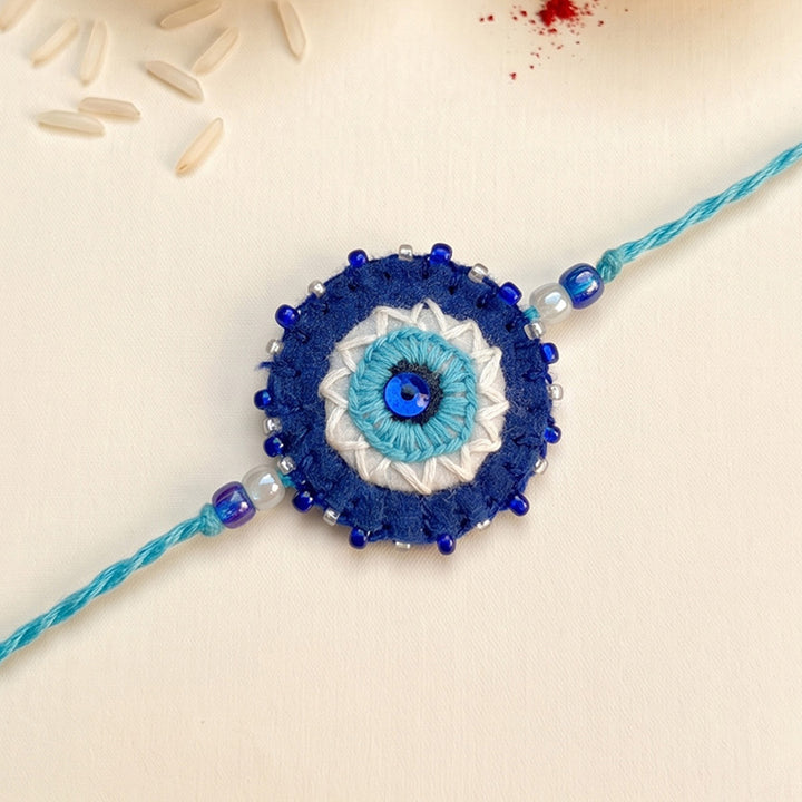 Hand Embroidered "Evil Eye" Rakhi With Roli Chawal For Brother