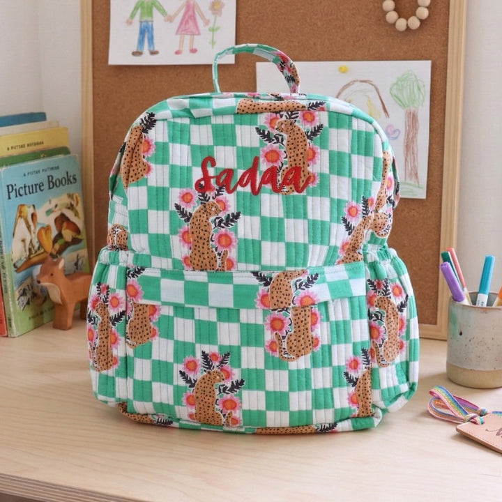 Personalized Green Cheetah Kids Backpack