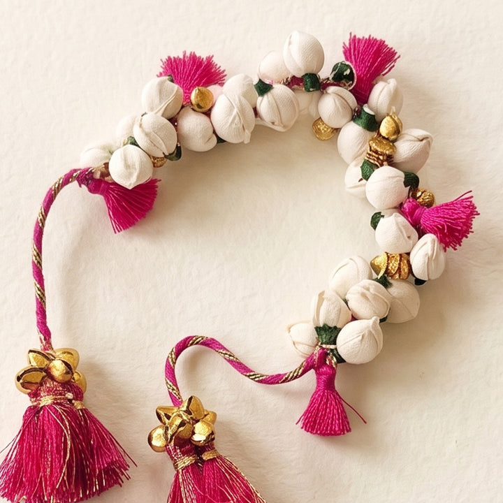 Handcrafted Shola & Ghungroo Tassel Lumba Rakhi for Bhabhi - Pink