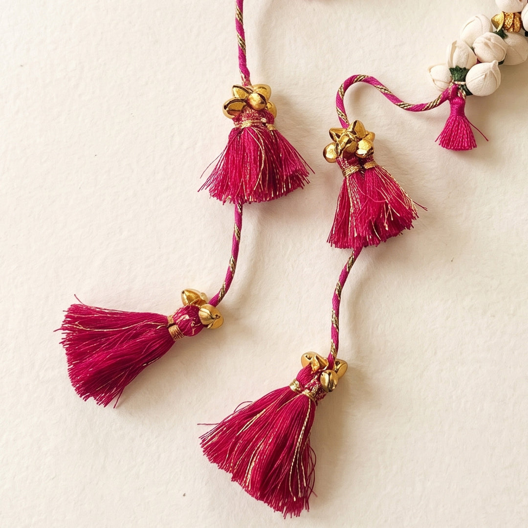 Handcrafted Shola & Ghungroo Tassel Lumba Rakhi for Bhabhi - Pink