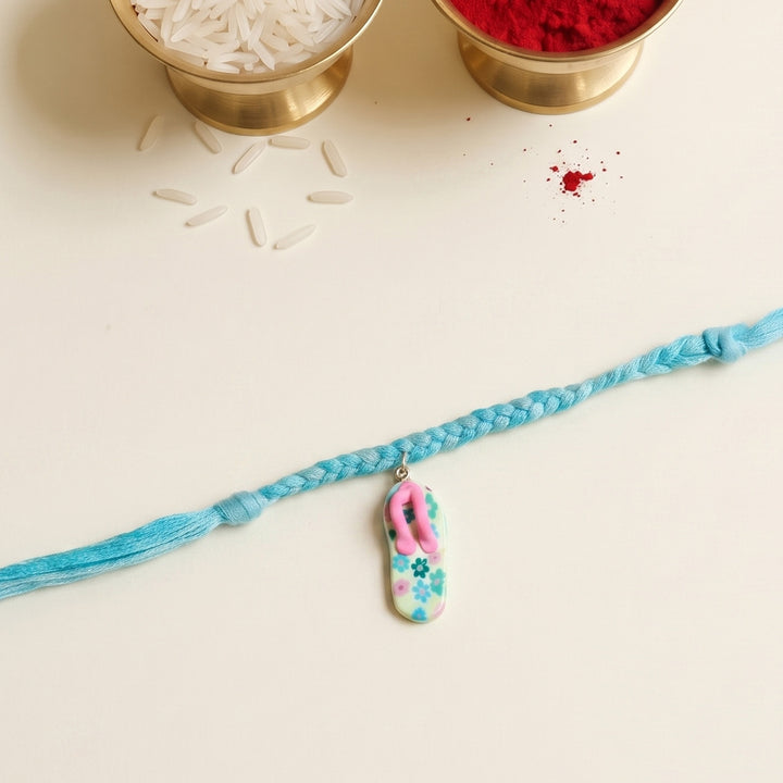 Handmade Slippers(Chappal) Charm Rakhi With Roli Chawal For Kids