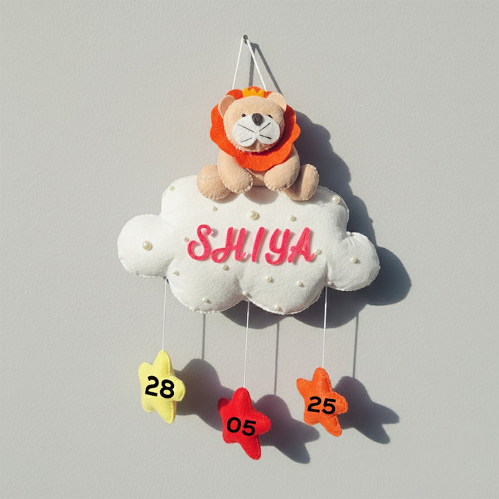 Personalized Handmade Animals On Cloud Theme Felt Kids Name Plate With Date of Birth