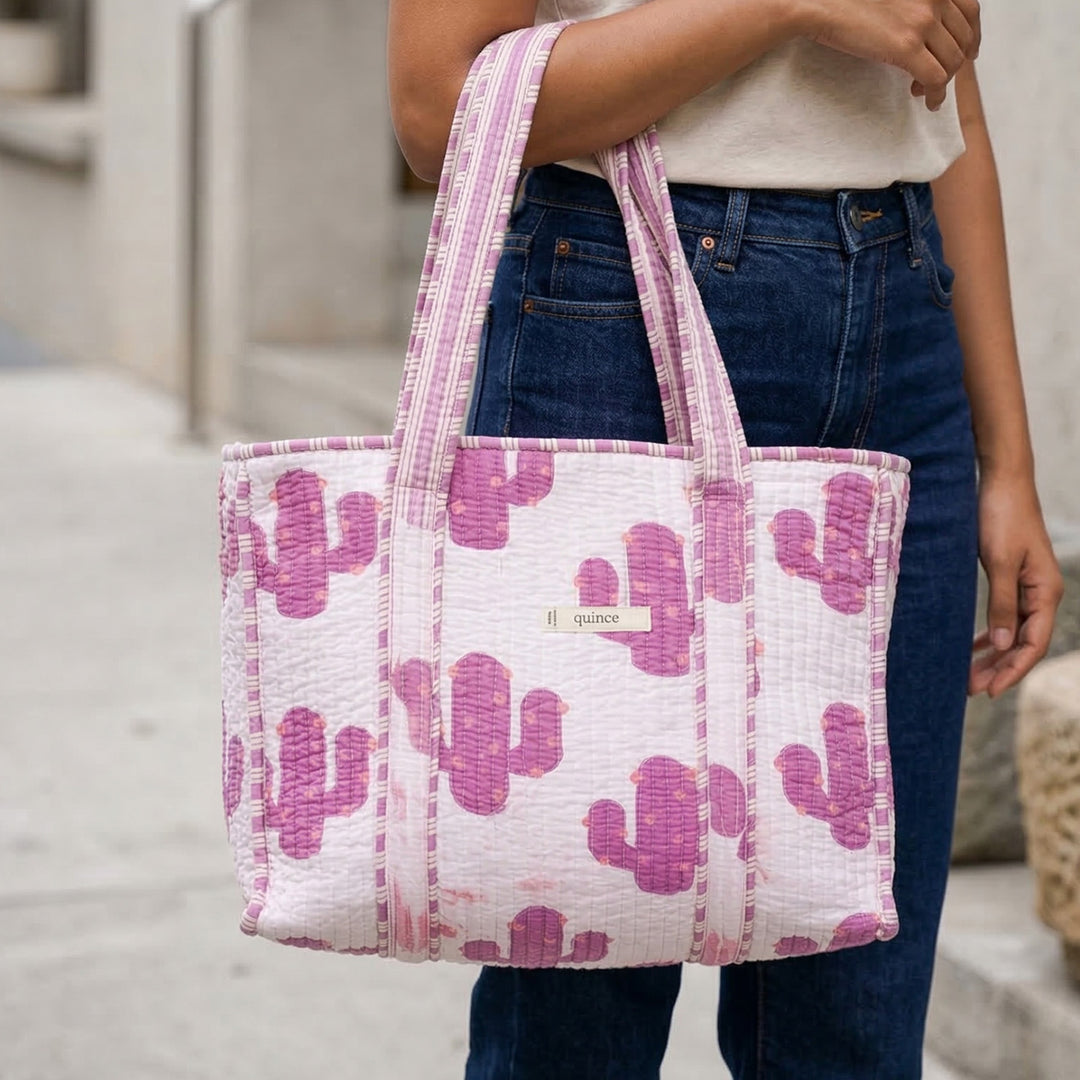 Handmade Pink Cactus Cotton Tote Bag