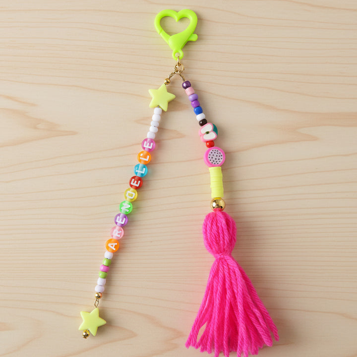 Personalized Neon Yellow & Pink Beaded Bag Charm For Kids
