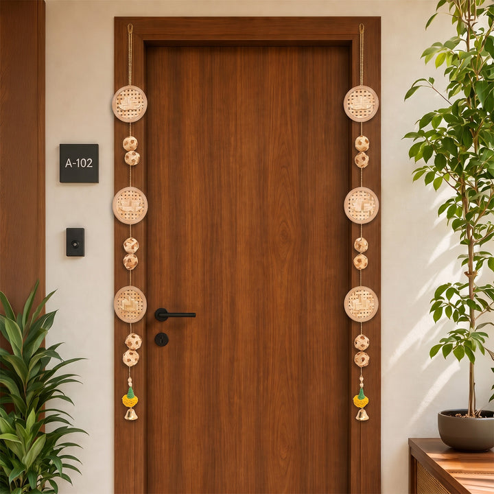 Set of 2 | "Kamala" Handcrafted Bamboo Lotus Wall Hanging For Festive Decor
