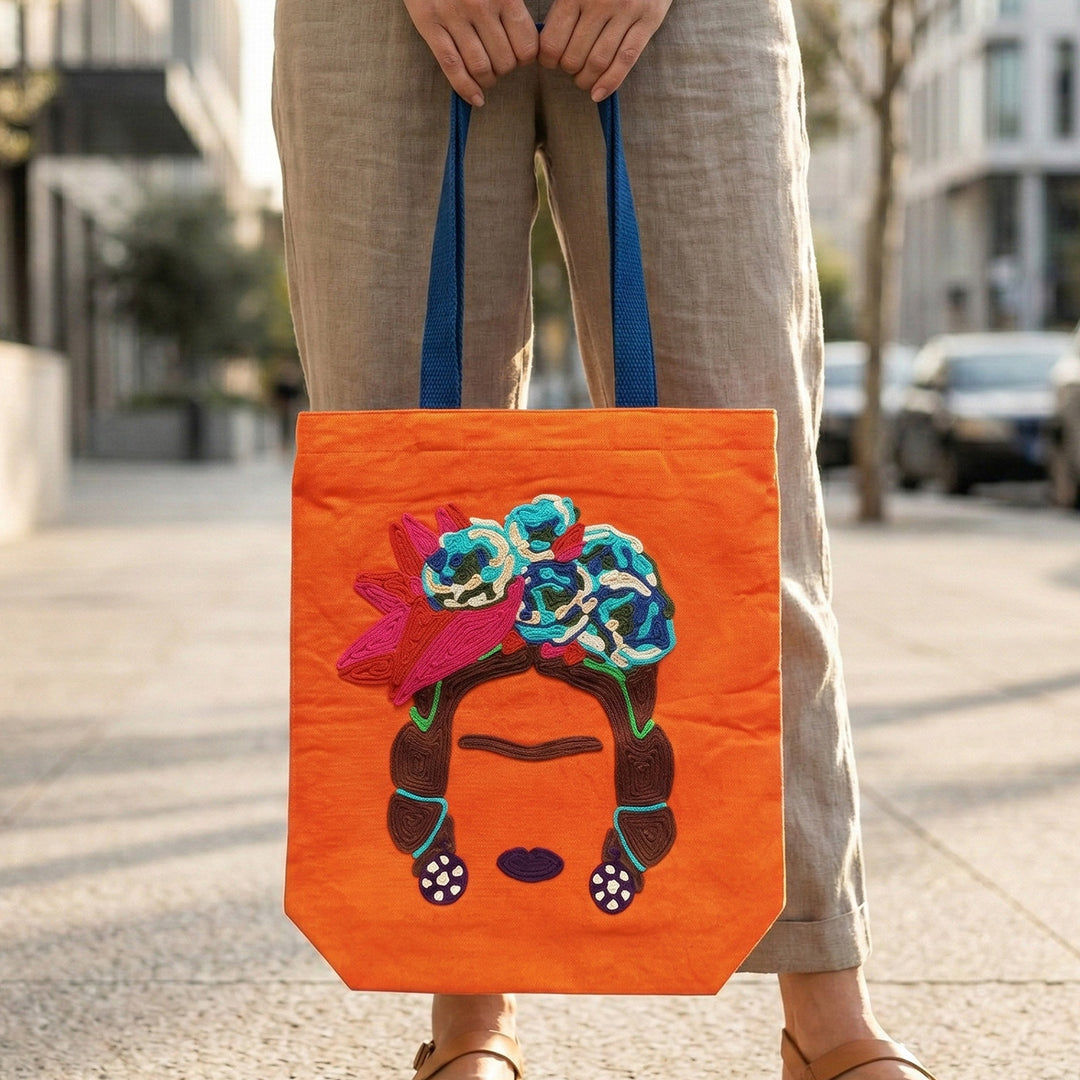 Hand-Embroidered Dori Work Summer Frida Tote Bag