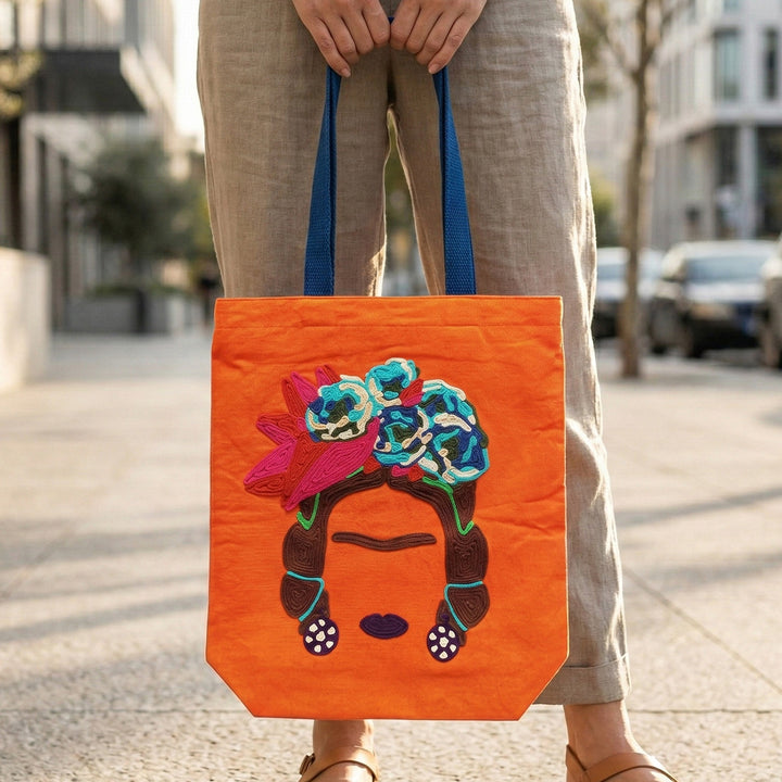 Hand-Embroidered Dori Work Summer Frida Tote Bag