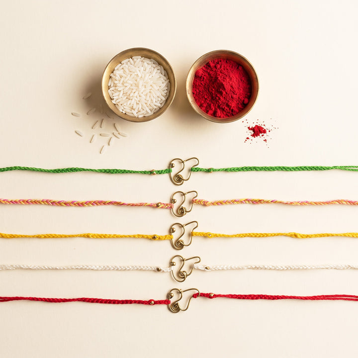 Handcrafted Ganesha Motif Rakhi With Roli Chawal For Brother | Set of 5