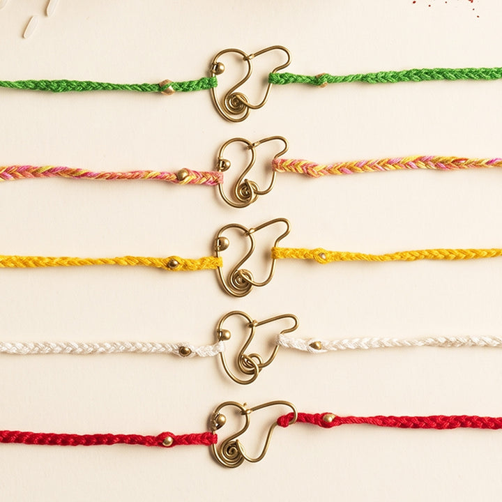Handcrafted Ganesha Motif Rakhi With Roli Chawal For Brother | Set of 5