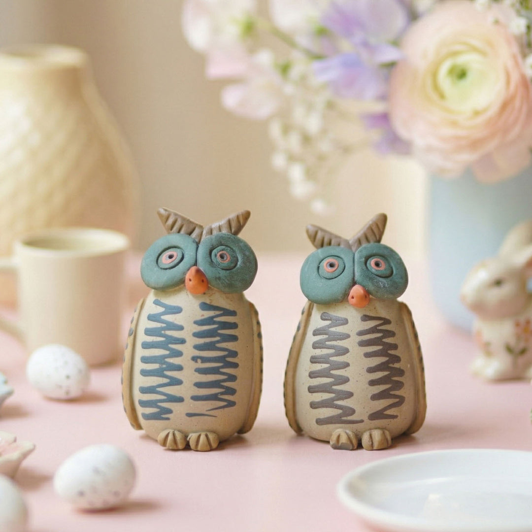 Handmade Nerikomi Ceramic Owl Figurine