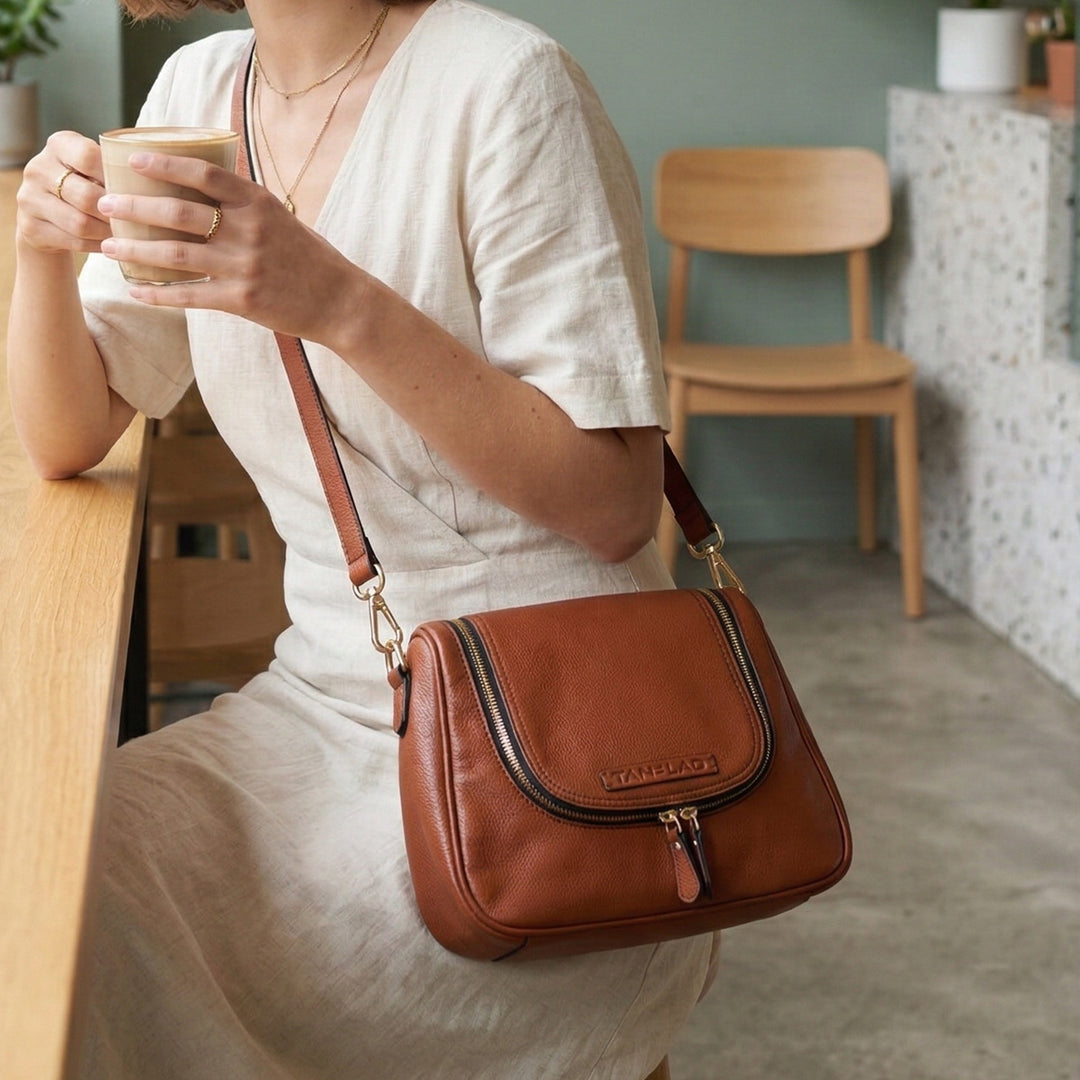Personalized Brown Millie Leather Sling Bag