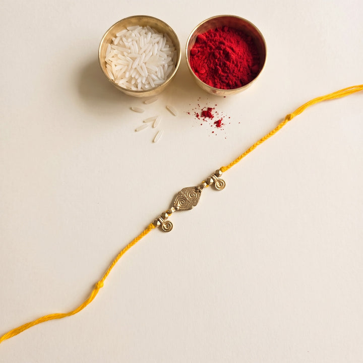 Beaded Brass Charms Rakhi With Roli Chawal For Brother
