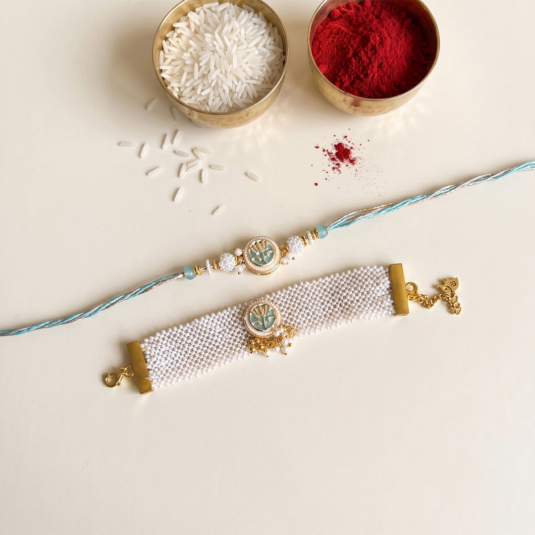 Pastel Moti Bhaiya Bhabhi Rakhi Set With Roli Chawal | Set of 2