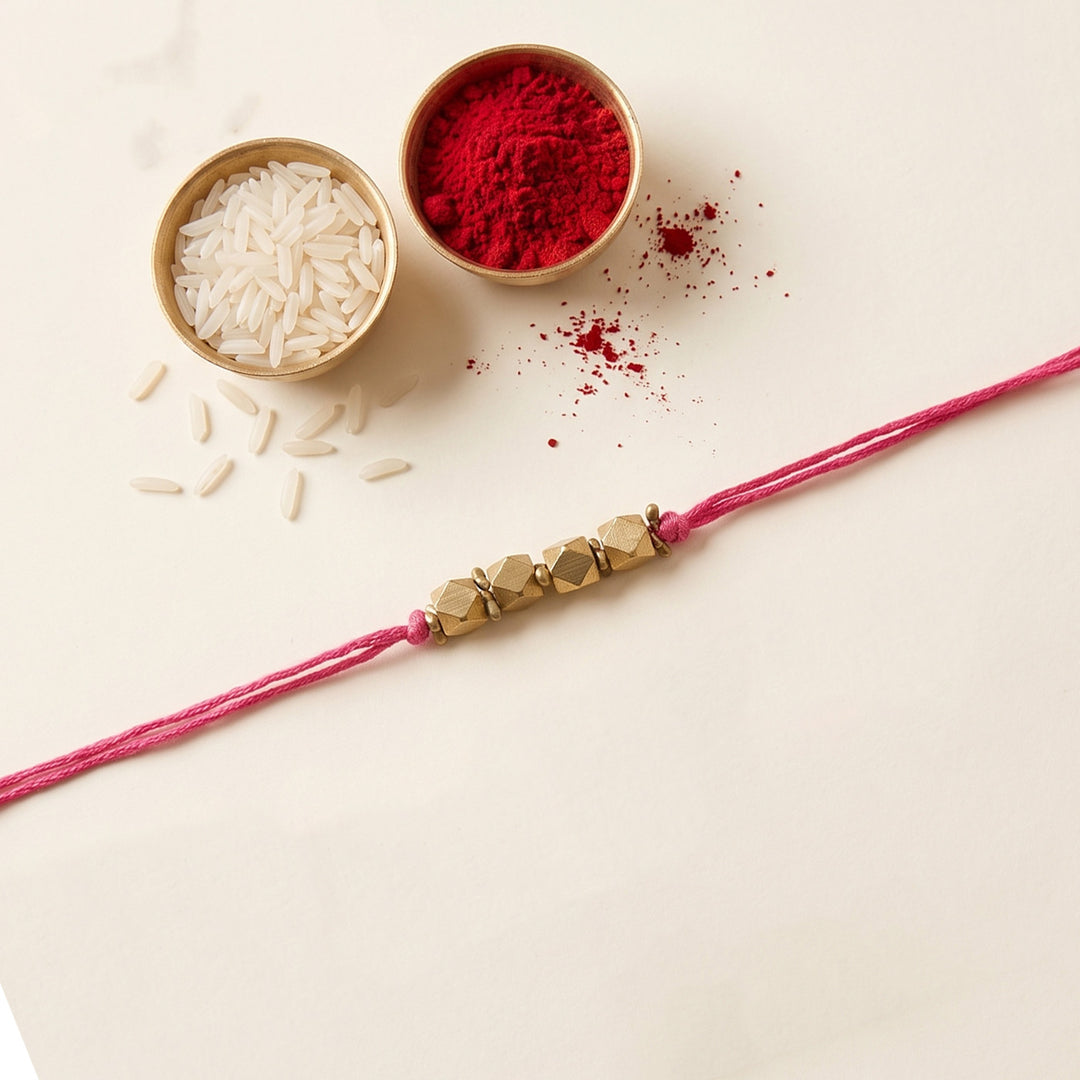 Beaded English Colour Brass Rakhi With Roli Chawal For Brother