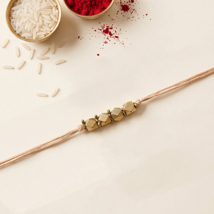 Beaded English Colour Brass Rakhi With Roli Chawal For Brother