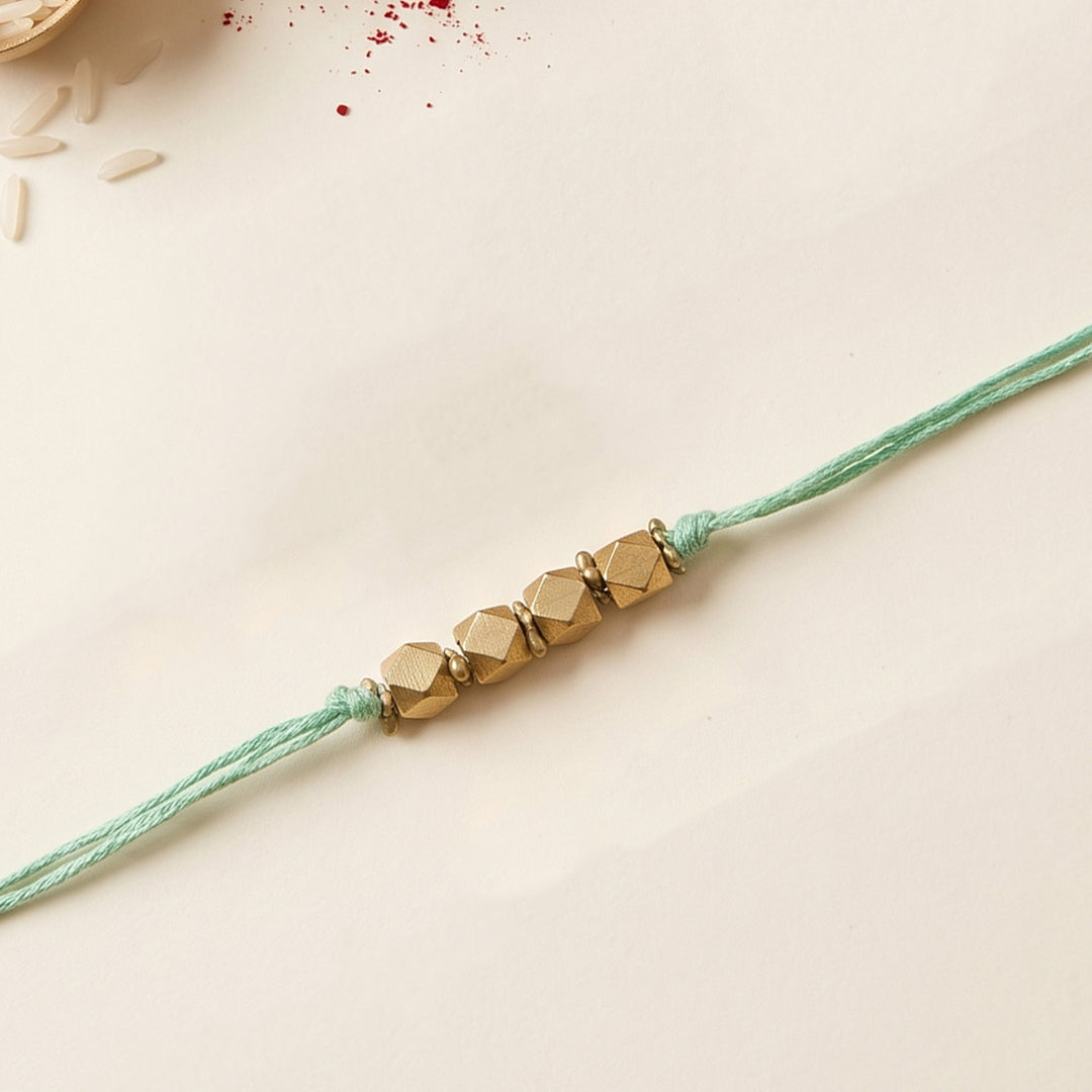 Beaded English Colour Brass Rakhi With Roli Chawal For Brother
