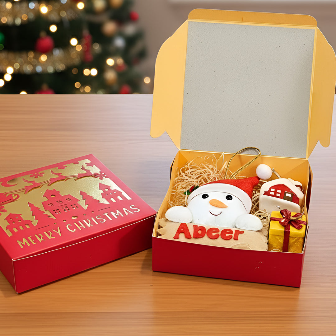 Personalized Christmas Gift Hamper | Includes 1 Ornament, 1 Gift Box Candle, 1 House Candle