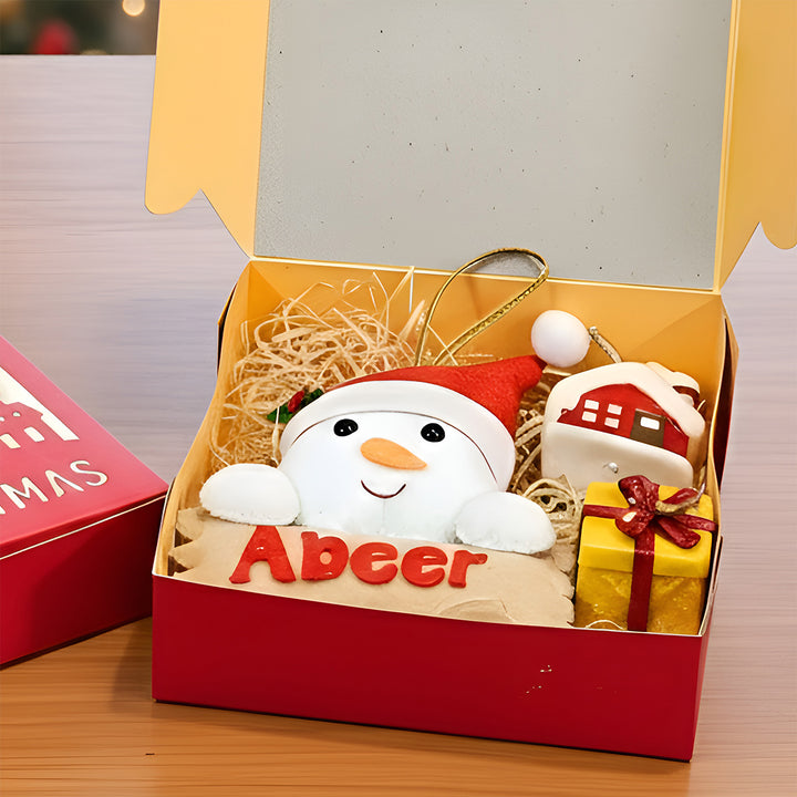 Personalized Christmas Gift Hamper | Includes 1 Ornament, 1 Gift Box Candle, 1 House Candle