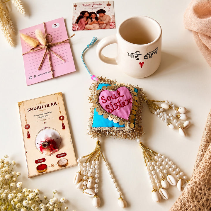Soul Sister Ceramic Mug Rakhi Hamper With Bhai Behan Mug For Brother