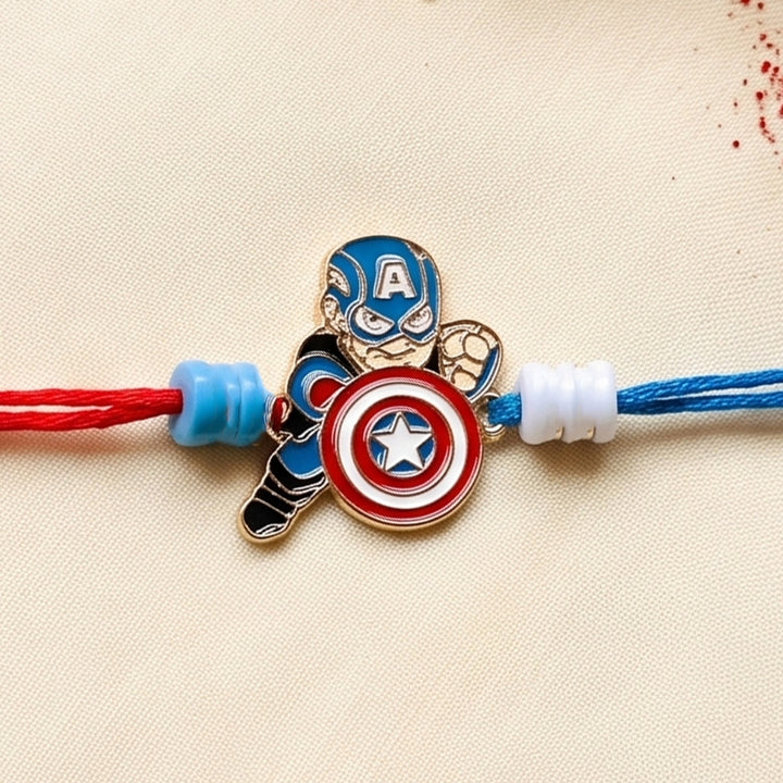 Reusable Handmade Captain America Charm Kids Rakhi With Roli Chawal For Brother