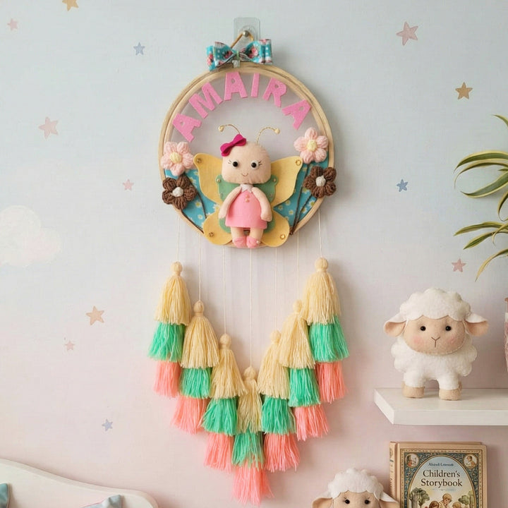 Personalized Butterfly Doll Theme Kids Name Plate With Tassels