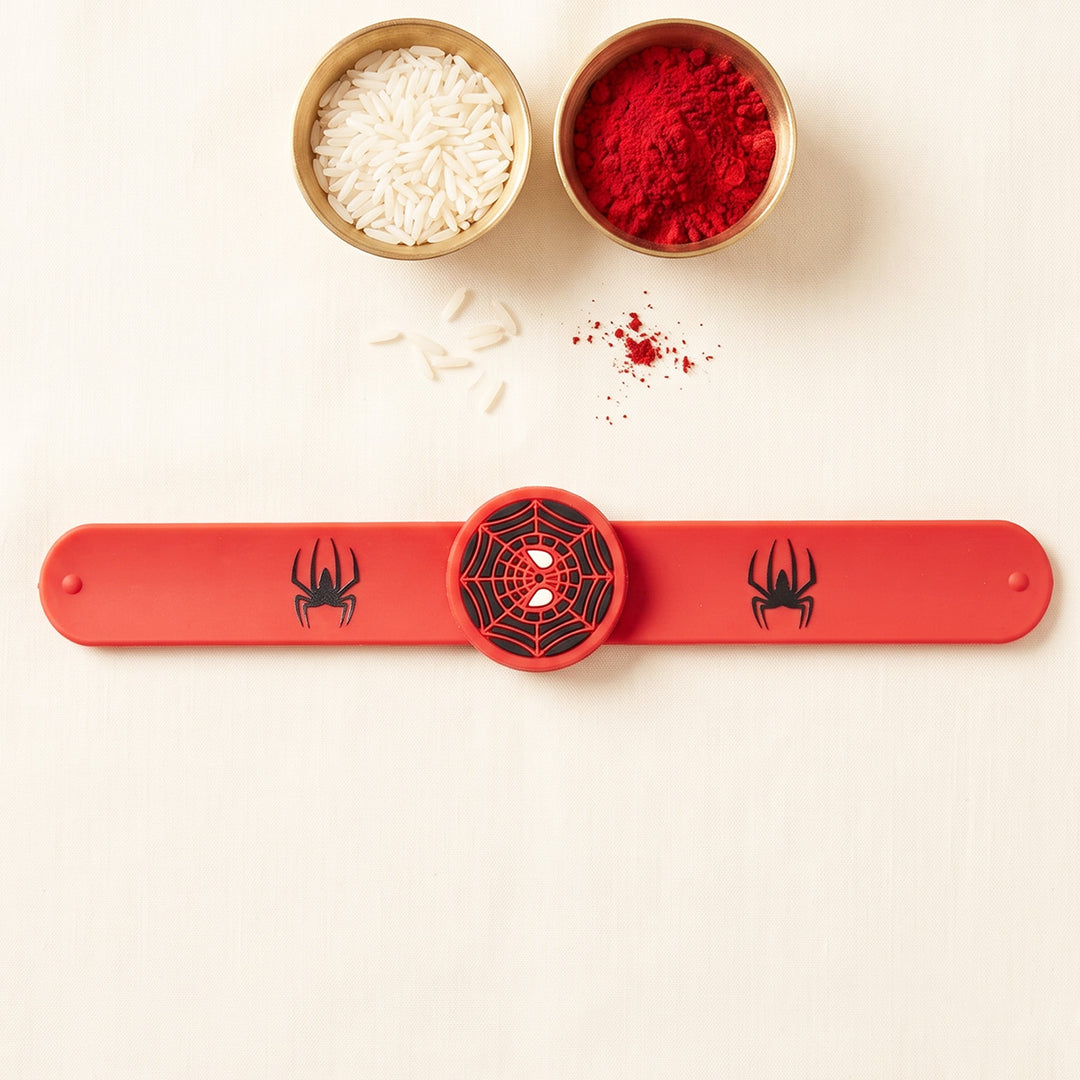 Handmade Spiderman Silicone Slap Band Rakhi For Kids With Roli Chawal For Brother