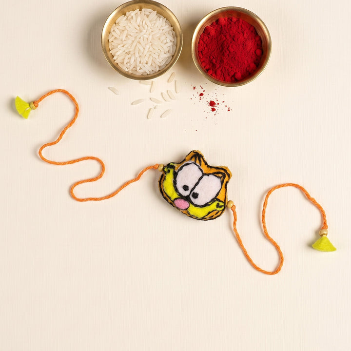 Hand Embroidered Garfield Rakhi With Magnet For Brother