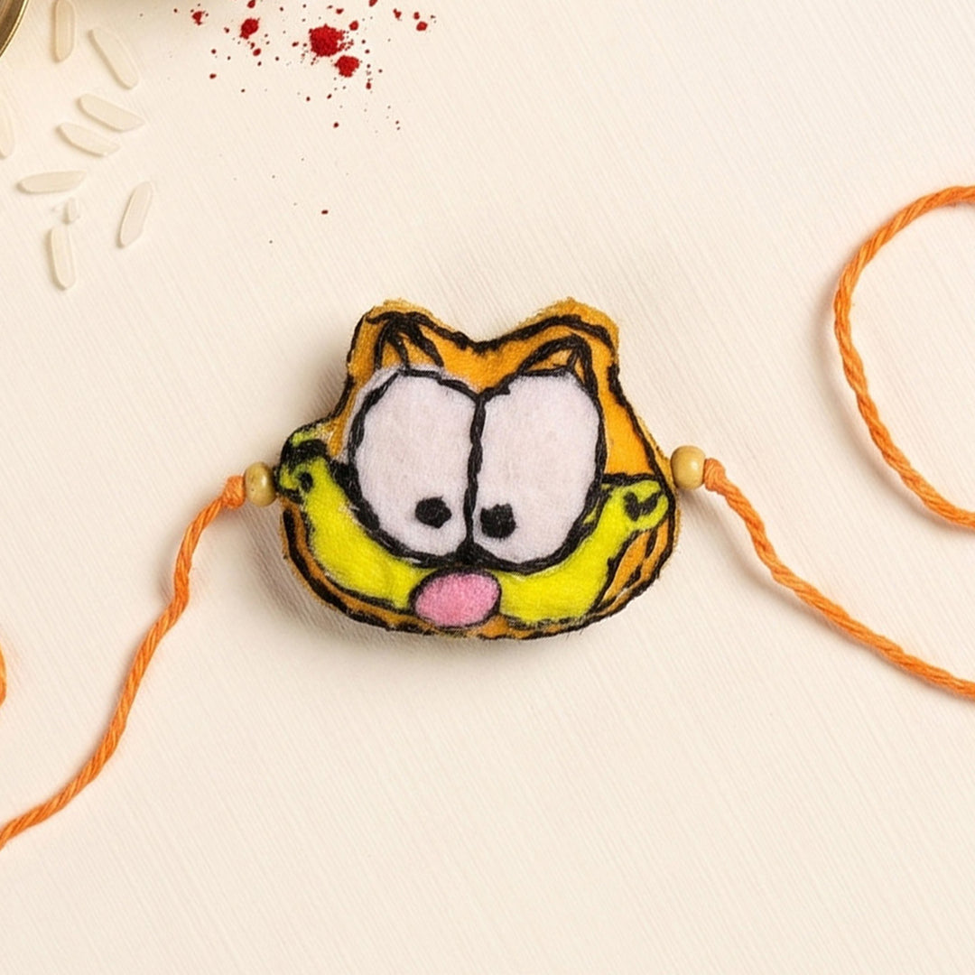 Hand Embroidered Garfield Rakhi With Magnet For Brother