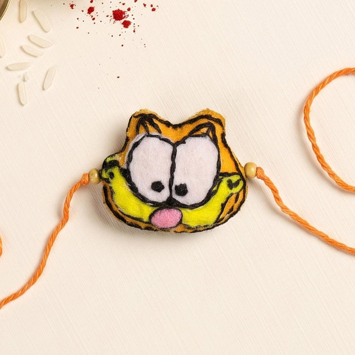 Hand Embroidered Garfield Rakhi With Magnet For Brother