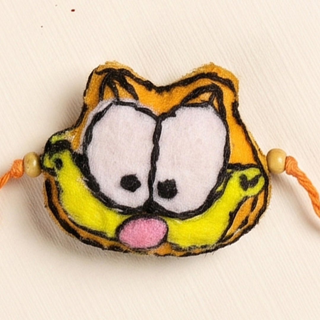 Hand Embroidered Garfield Rakhi With Magnet For Brother