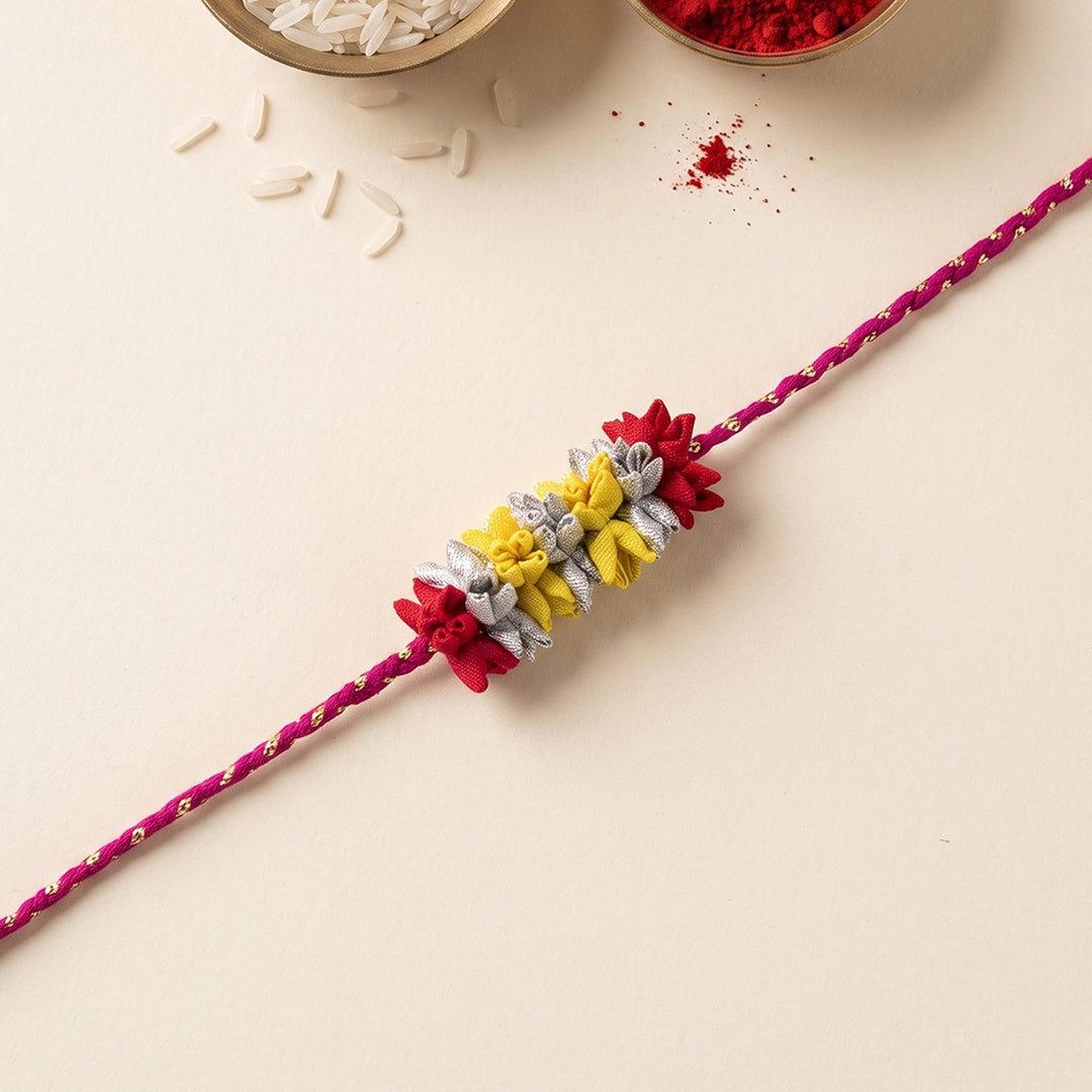 Handmade Bud & Mogra Strand Silk Fabric Rakhi For Brother With Roli Chawal