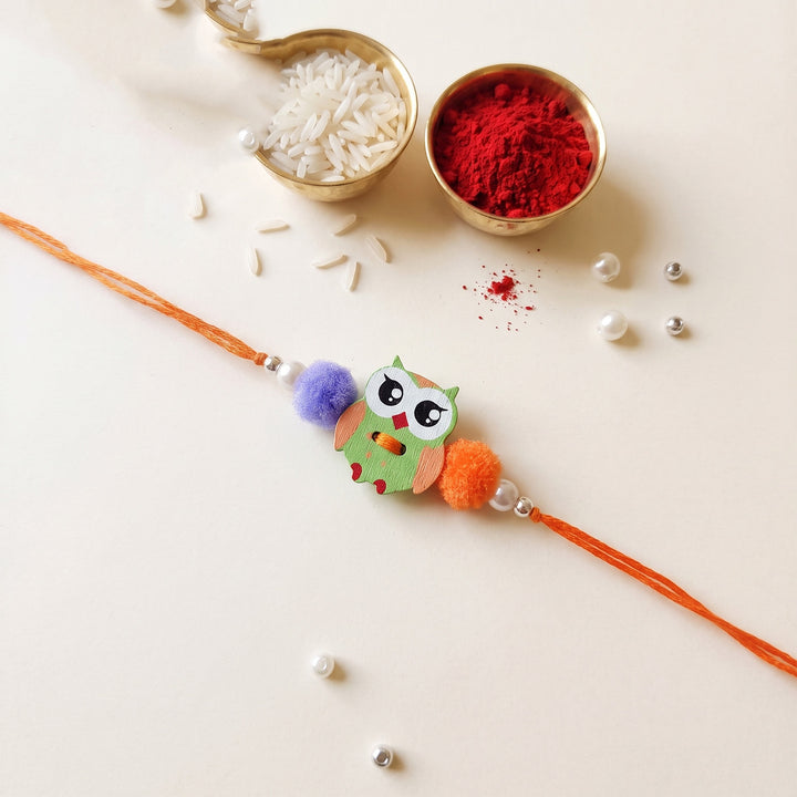 Wise Owl Handcrafted Wooden Kids Rakhi With Roli Chawal For Brother
