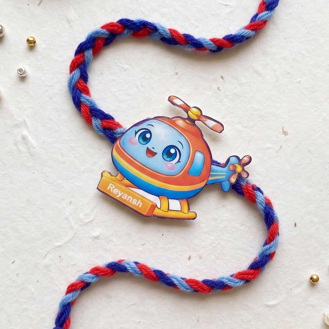 Personalized Reusable Helicopter MDF Wood Rakhi With Roli Chawal