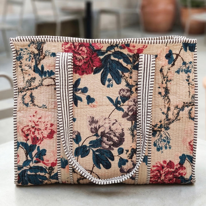 Handmade Botanic Bae Beige Cotton Tote Bag