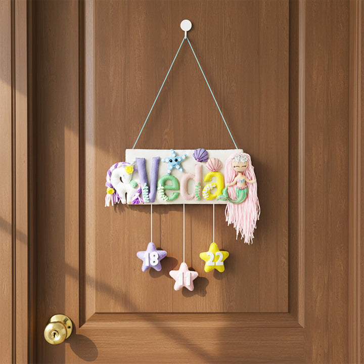 Handcrafted Mermaid & Unicorn Themed Rectangle Felt Name Plate for Kids